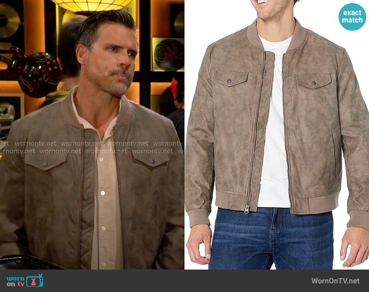 Levis Faux Suede Lightweight Trucker Bomber Jacket worn by Nick Newman (Joshua Morrow) on The Young and the Restless