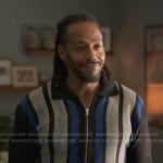 Lewi’s striped zip front knit shirt on Reasonable Doubt