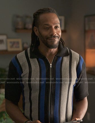 Lewi's striped zip front knit shirt on Reasonable Doubt