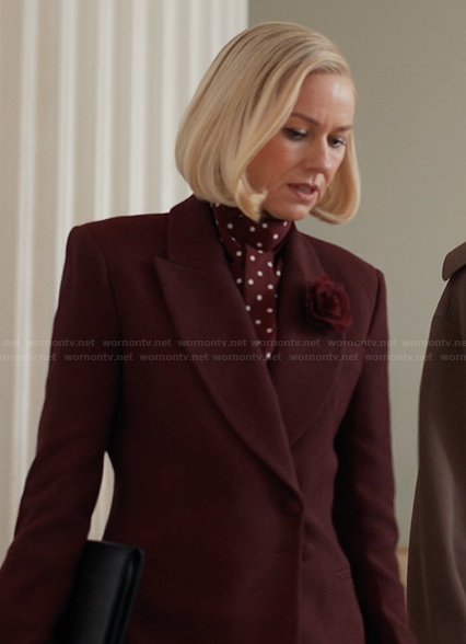 Liberty’s burgundy blazer on Alls Fair