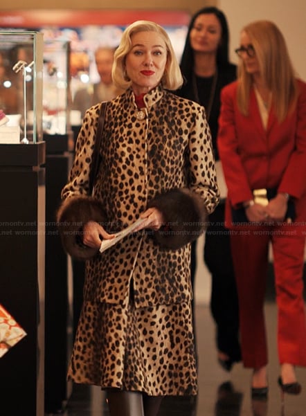 Liberty's leopard print shearling cuff jacket and skirt on Alls Fair