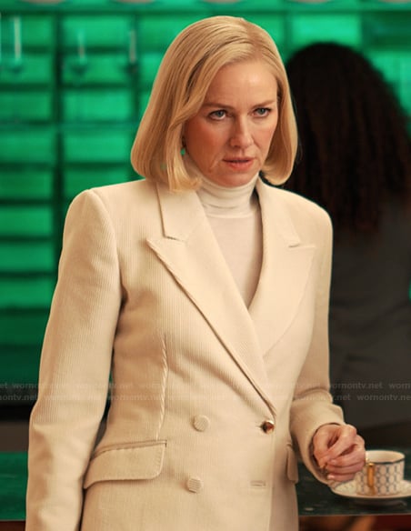 Liberty's white corduroy blazer on Alls Fair