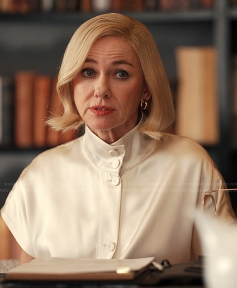 Liberty’s white satin top on Alls Fair