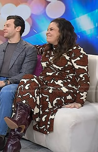 Lindsay Mendez’s brown floral turtleneck dress on Today