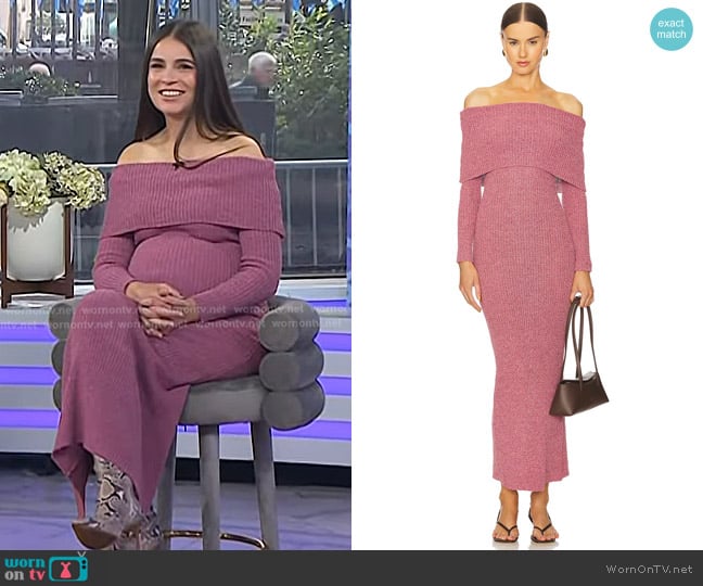 Line & Dot Lenora Off Shoulder Dress in pink worn by Erica Wark on Today