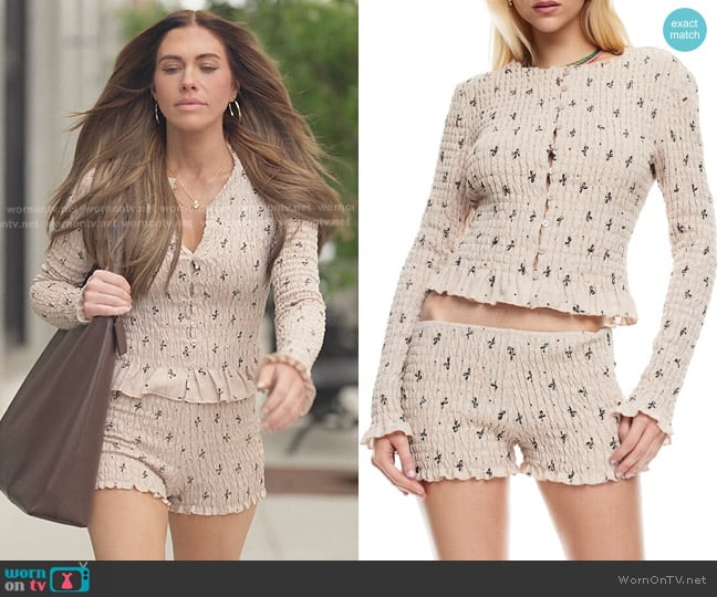 Lioness Terra Bow Smocked Button-Up Top and Shorts worn by Jessi Ngatikaura on The Secret Lives of Mormon Wives