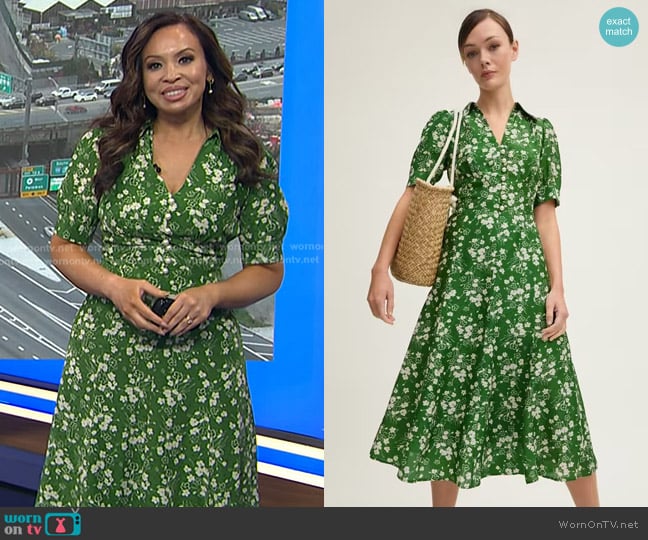LK Bennett Sophie Green & Birch Wildflower Print Dress worn by Adelle Caballero on Today