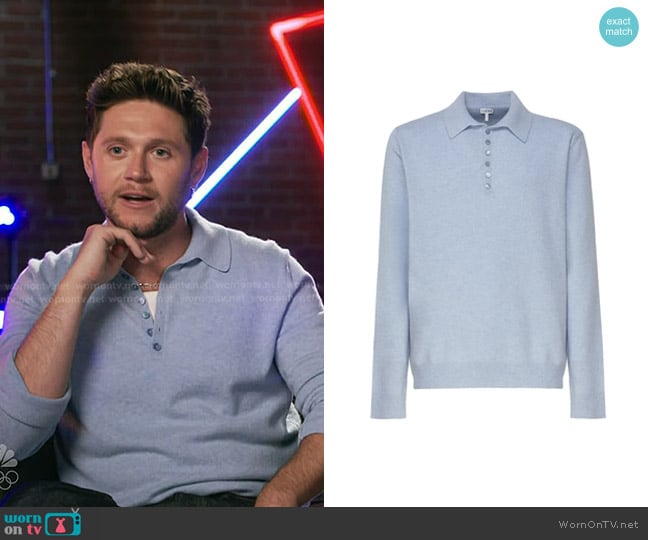 Loewe Cashmere Polo Sweater in Light Blue worn by Niall Horan on The Voice