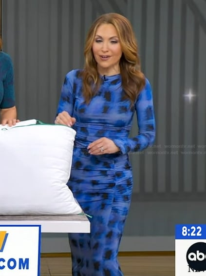 Lori's blue plaid ruched dress on Good Morning America