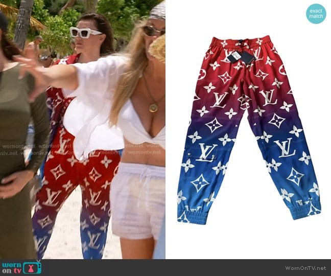 Louis Vuitton Sunset Monogram Trousers in Bleu Dur worn by Bronwyn Newport on The Real Housewives of Salt Lake City