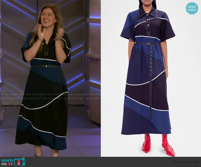 Lovebirds Carol Belted Colorblock A-Line Maxi Shirtdress worn by Kelly Clarkson on The Kelly Clarkson Show