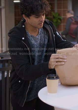 Lucas's black hooded jacket on Greys Anatomy