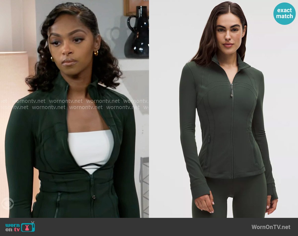 Lululemon Define Jacket in Rainforest Green worn by Kat Richardson (Colby Muhammad) on Beyond the Gates