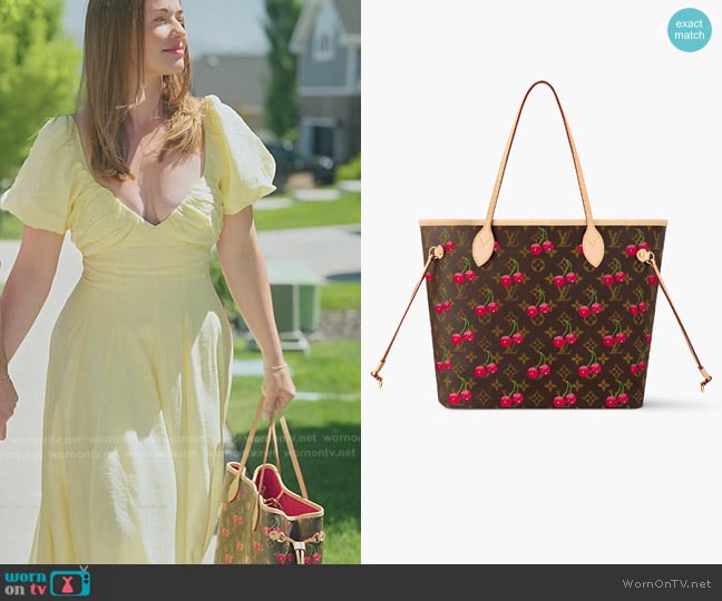 LV x TM Neverfull MM Monogram Cherry Tote Bag worn by Whitney Leavitt on The Secret Lives of Mormon Wives