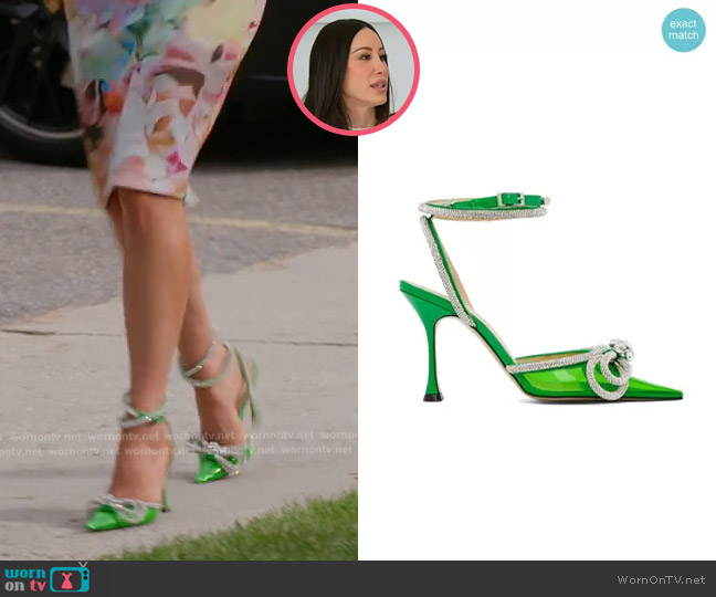 Mach & Mach Double Bow Heel Pumps in Green worn by Angie Katsanevas on The Real Housewives of Salt Lake City