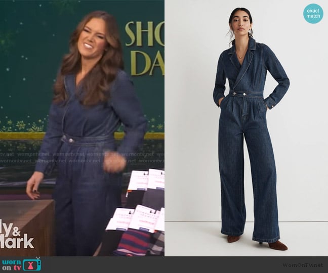 Madewell Denim Tailored Jumpsuit in Norvell Wash worn by Monica Mangin on Live with Kelly and Mark