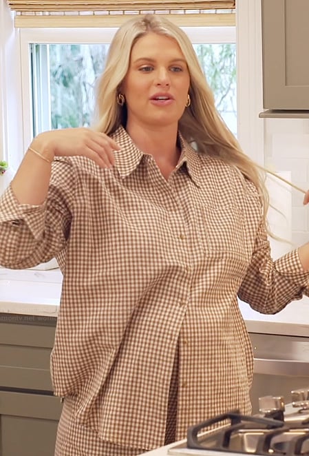 Madison's brown gingham check top and short set on Southern Charm