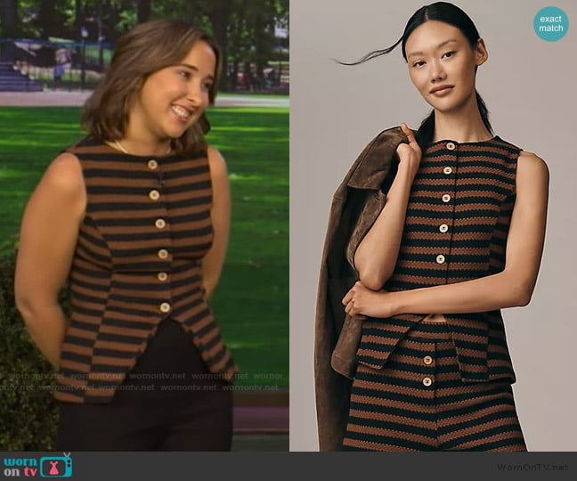 Victoria Shaffer’s brown striped vest on Live with Kelly