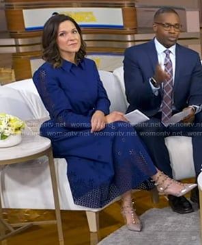 Maggie's beige studded heel pumps on Good Morning America