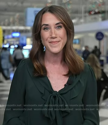 Maggie's green ruffle tie neck blouse on Today