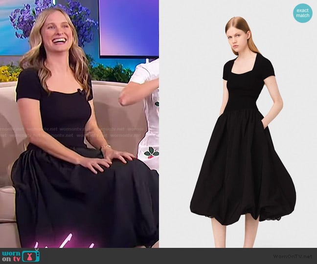 Maje Long ribbed knit and taffeta dress worn by Courtney McBroom on The Jennifer Hudson Show