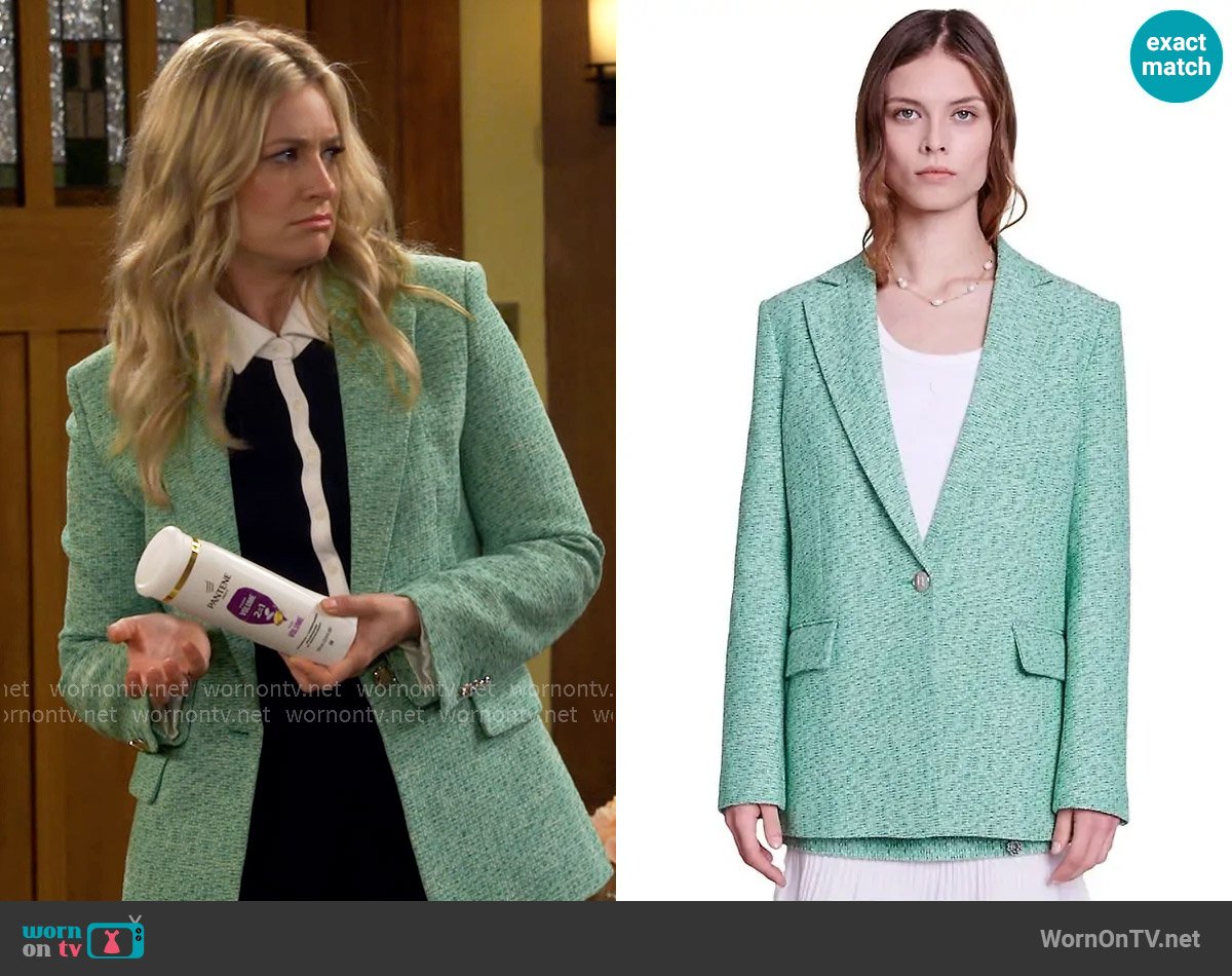 Maje Vrinny Tweed Blazer worn by Gemma (Beth Behrs) on The Neighborhood
