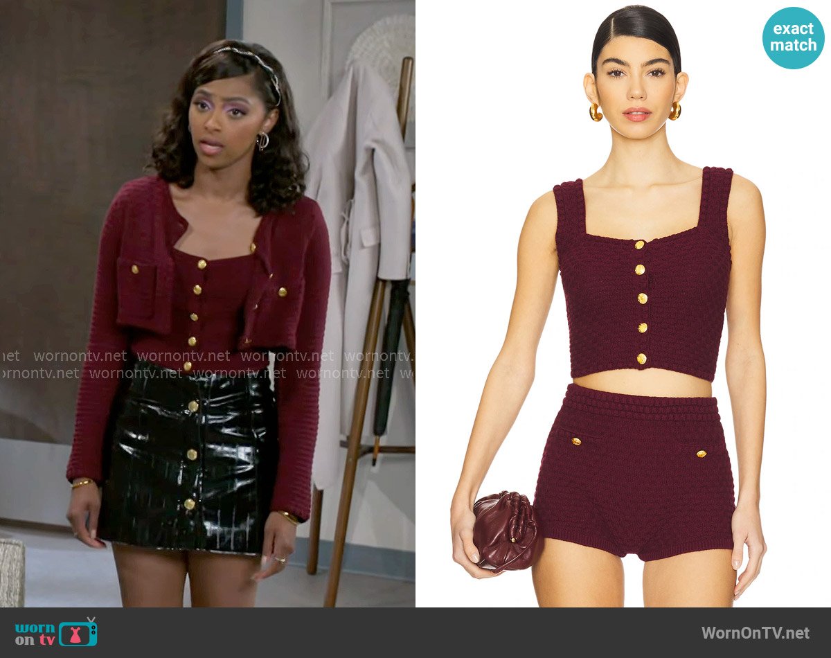 Majorelle Evaline Top in Oxblood worn by Kat Richardson (Colby Muhammad) on Beyond the Gates
