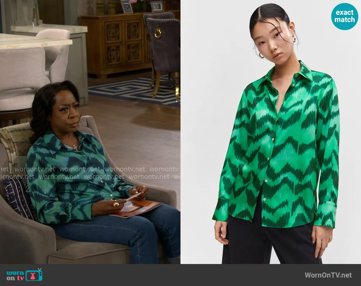 Mango Satin Print Shirt worn by Tina Butler (Tichina Arnold) on The Neighborhood