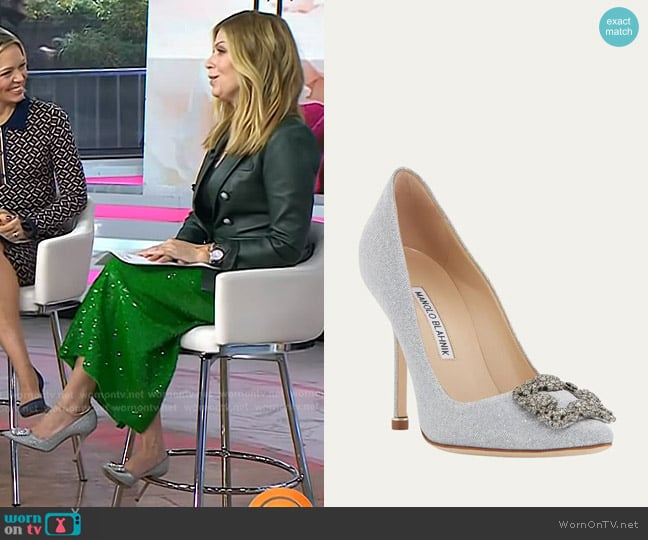 Manolo Blahnik Hangisi 105mm Printed Fabric High-Heel Pumps worn by Jill Martin on Today