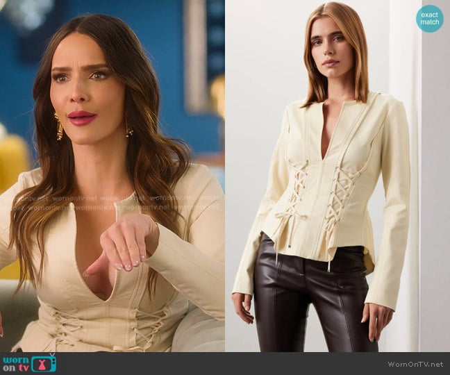 Marissa Webb Valentina Lace Up Top worn by Sandra Vergara on Selling Sunset