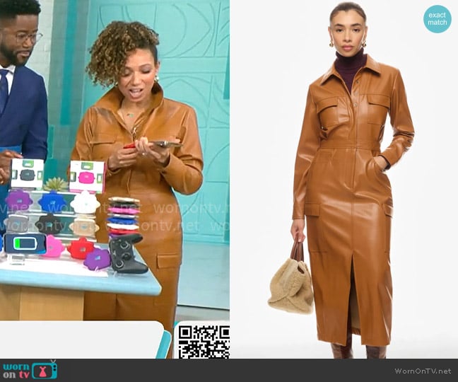 Marissa Webb x RTR Front Slit Leather Shirt Dress worn by Gabrielle Kerr on CBS Mornings