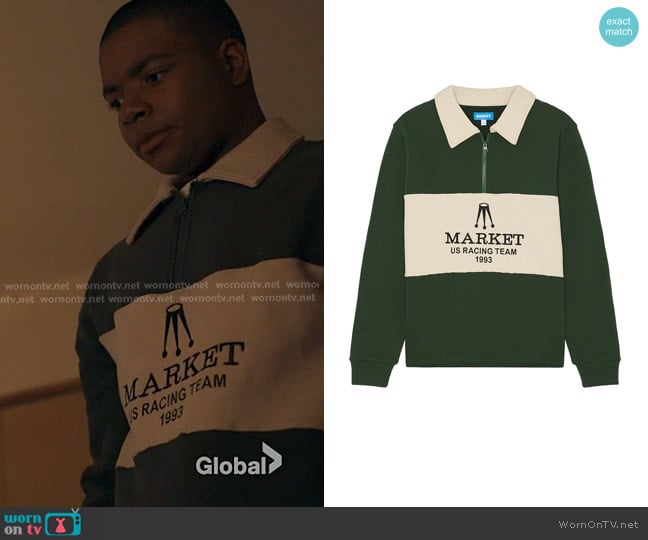 Market Relax Team Racing Rugby Polo in Racing Green worn by Harry Grant (Elijah M. Cooper) on 9-1-1