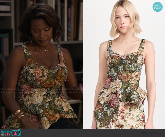 Marques Almeida Brocade Peplum Corset Top worn by Vivian Banks (Cassandra Freeman) on Bel-Air