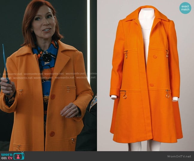 Mary Quant Vintage 1960s Mod Orange Wool Trapeze Swing Coat worn by Elsbeth Tascioni (Carrie Preston) on Elsbeth