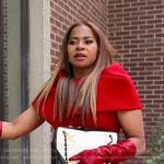 Mary’s red cape sheath dress on The Real Housewives of Salt Lake City