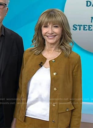 Mary Steenburgen’s camel suede jacket and skirt on Today