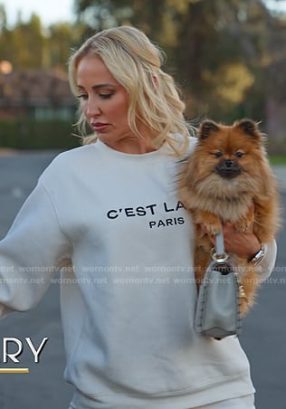 Mary's white C’est La Vie print sweatshirt on Selling Sunset