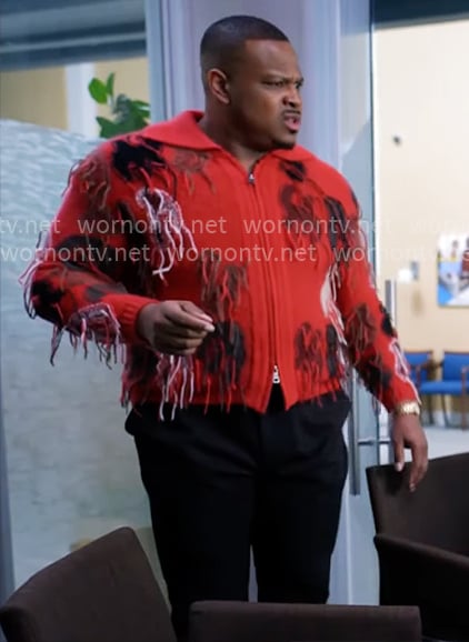 Maurice’s red fringed cardigan on Tyler Perrys Sistas