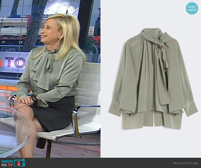 Max Mara Silk Tie-Neck Blouse in Green worn by Dr. Elisa Port on Today
