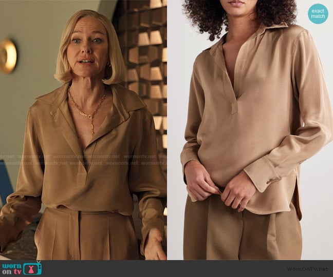 Max Mara Zenzero silk-satin blouse worn by Liberty Ronson (Naomi Watts) on Alls Fair