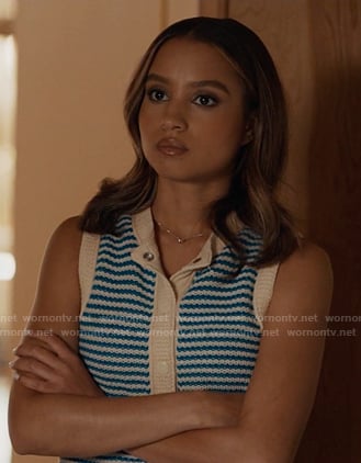 May's blue striped knit vest on 9-1-1