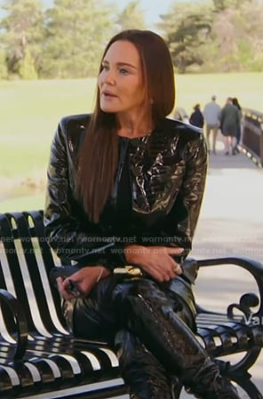 Meredith’s black leather jacket and mini skirt on The Real Housewives of Salt Lake City