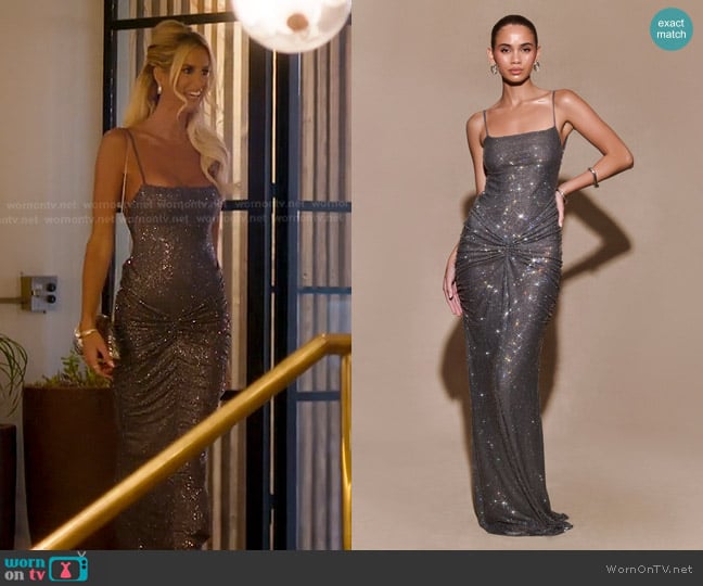 Meshki Roisin Dress in Gunmetal worn by Emma Hernan on Selling Sunset