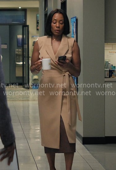 Mia's camel wrap dress on The Morning Show