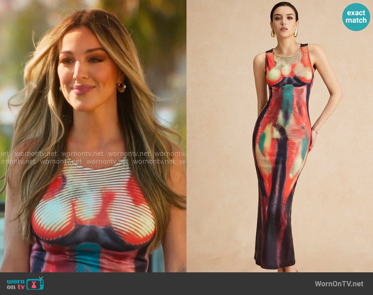 Micas Abstract Print Tank Midi Dress worn by Alex Halll (Alex Hall) on Selling the OC