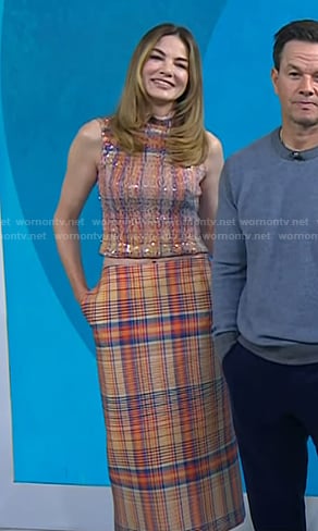 Michelle Monaghan’s sequin plaid top and skirt on Today