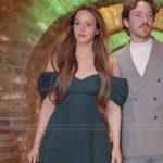 Mikayla’s green off shoulder dress on The Secret Lives of Mormon Wives