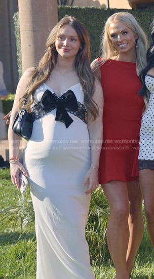 Mikayla’s white maxi dress with velvet bow on The Secret Lives of Mormon Wives