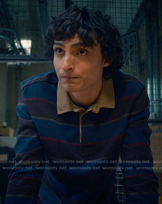 Mike's striped rugby shirt with corduroy colloar on Stranger Things
