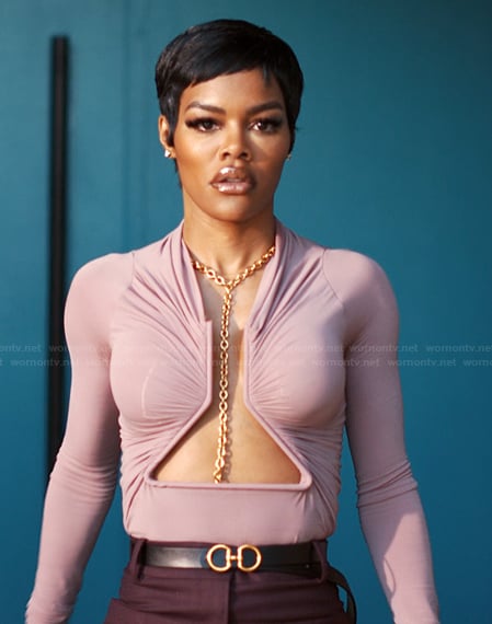 Milan's pink front cutout top on Alls Fair